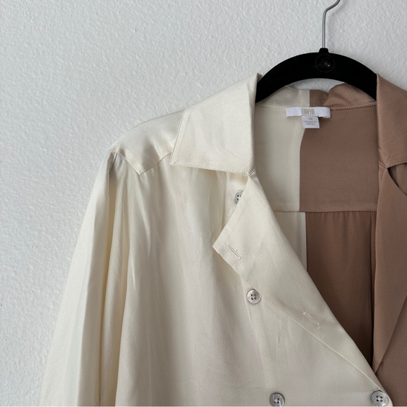 Lunya Silk-Blend Two-Tone Button-Up Shirt - Colorblock, Relaxed Fit, Medium - Picture 2 of 6